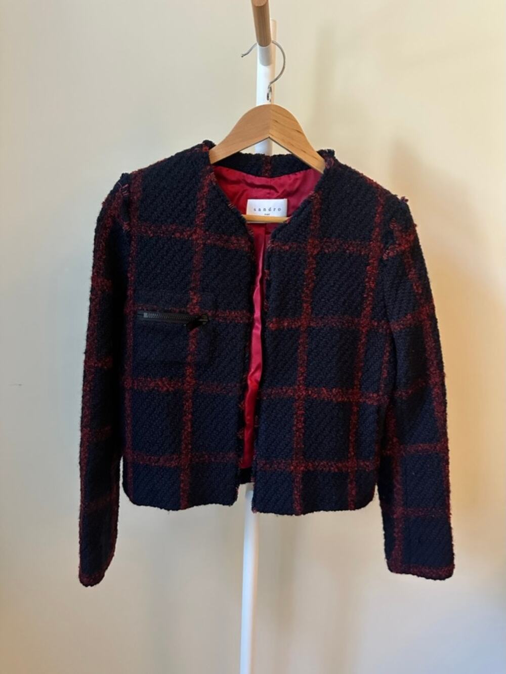 Sandro Paris Checked Tweed Jacket, Size 36